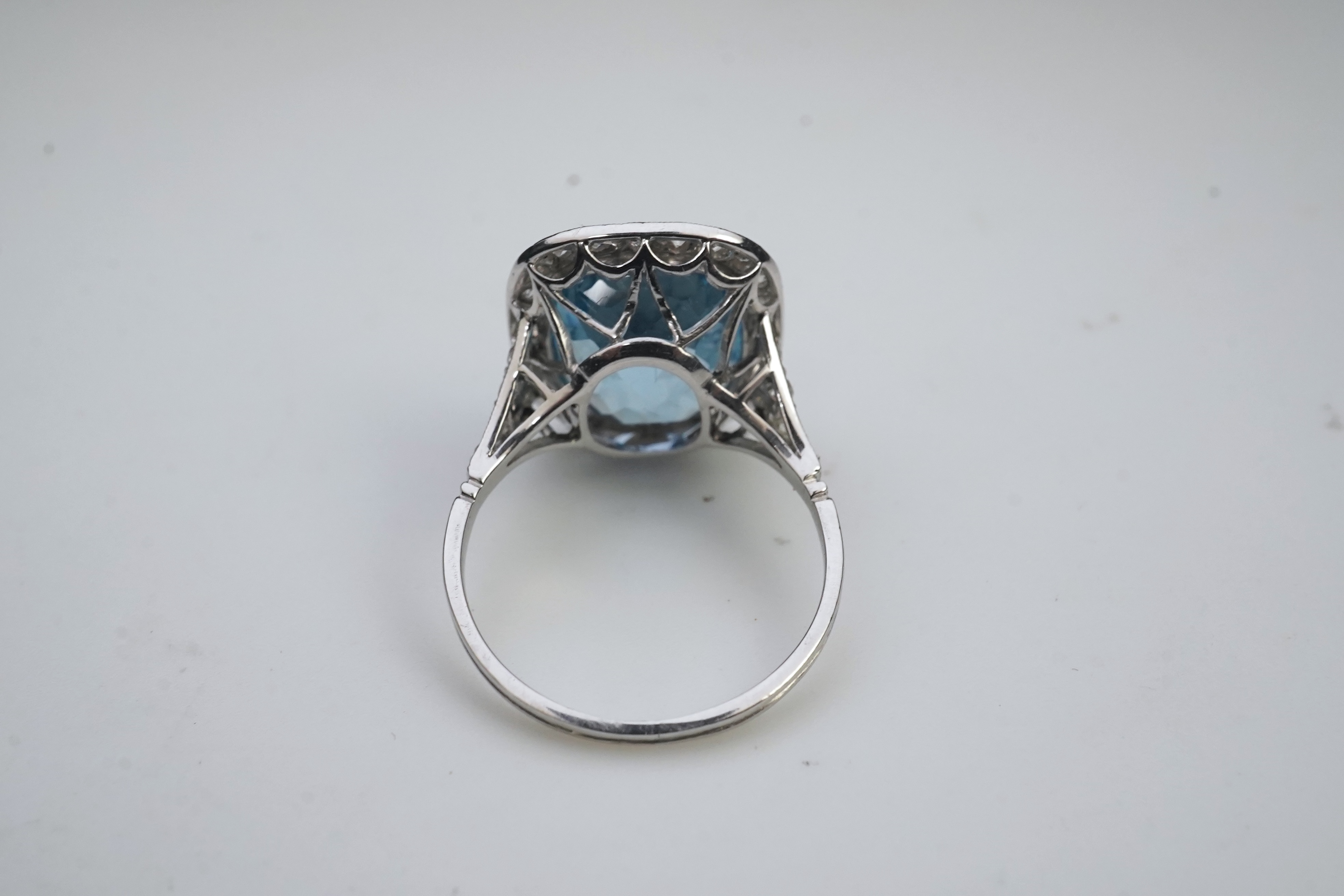 An attractive aquamarine and diamond ring